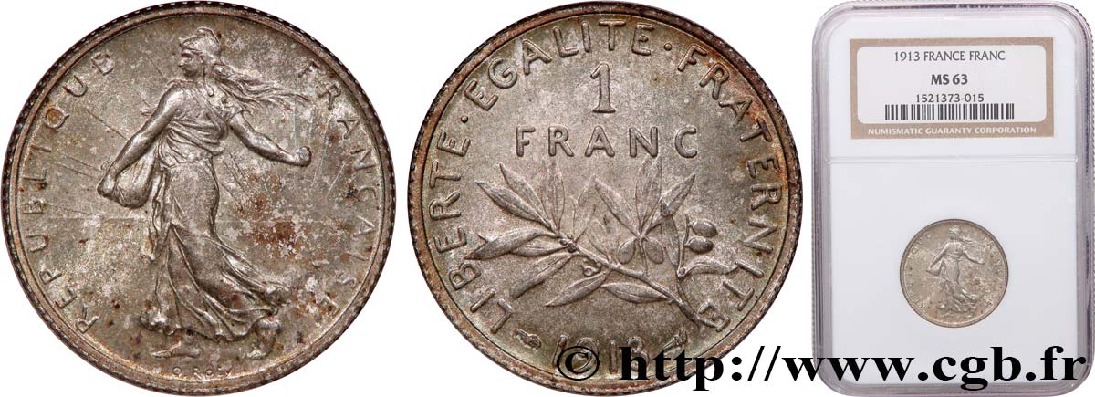 1 franc Semeuse 1913 Paris F.217/18 SC63 NGC