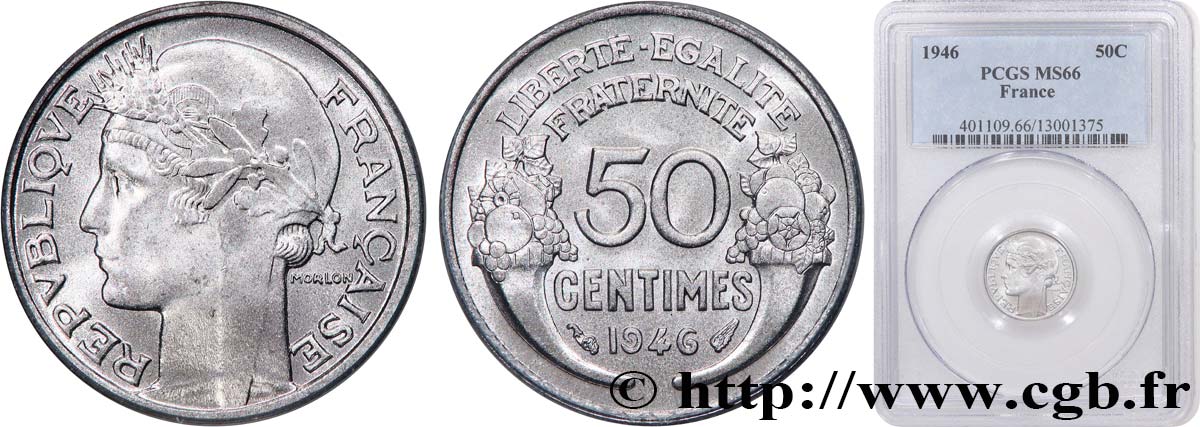 50 centimes Morlon, légère 1946  F.194/8 ST66 PCGS