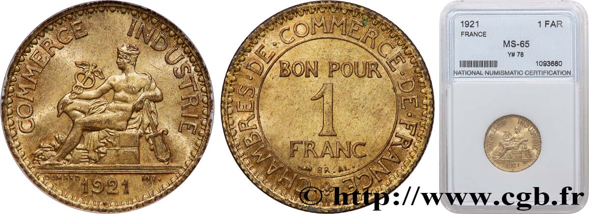1 franc Chambres de Commerce 1921 Paris F.218/3 MS63 autre