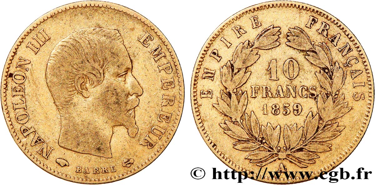 10 francs or Napoléon III, tête nue 1859 Paris F.506/7 BC 
