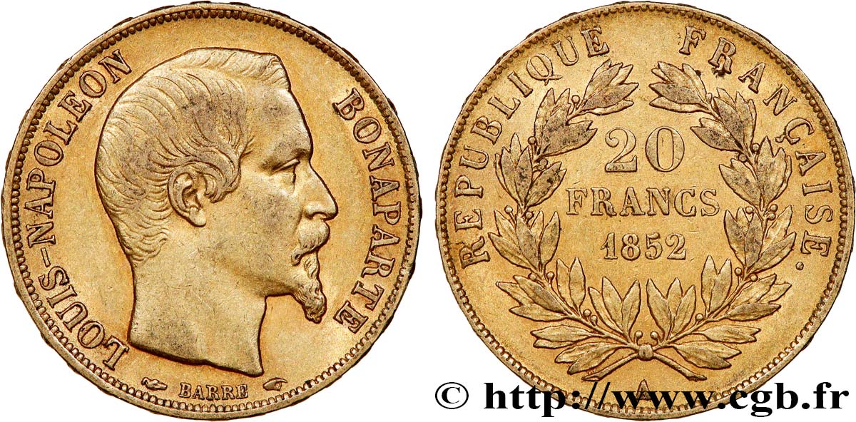 20 francs or Louis-Napoléon 1852 Paris F.530/1 BB50 
