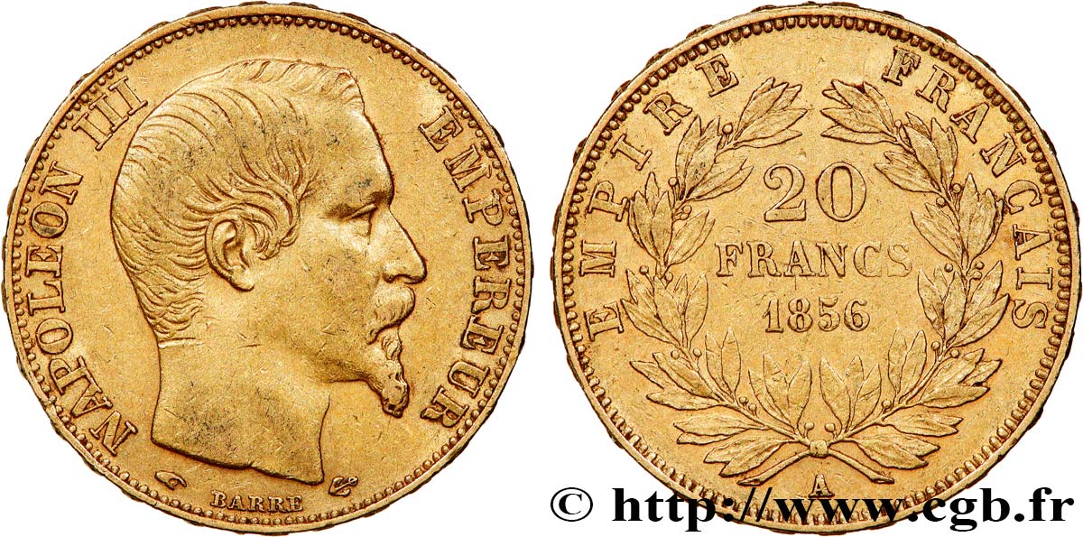 20 francs or Napoléon III, tête nue 1856 Paris F.531/9 XF 