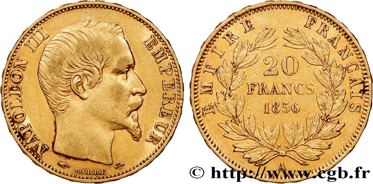 20 francs or Napoléon III, tête nue 1856 Paris F.531/9 MBC 