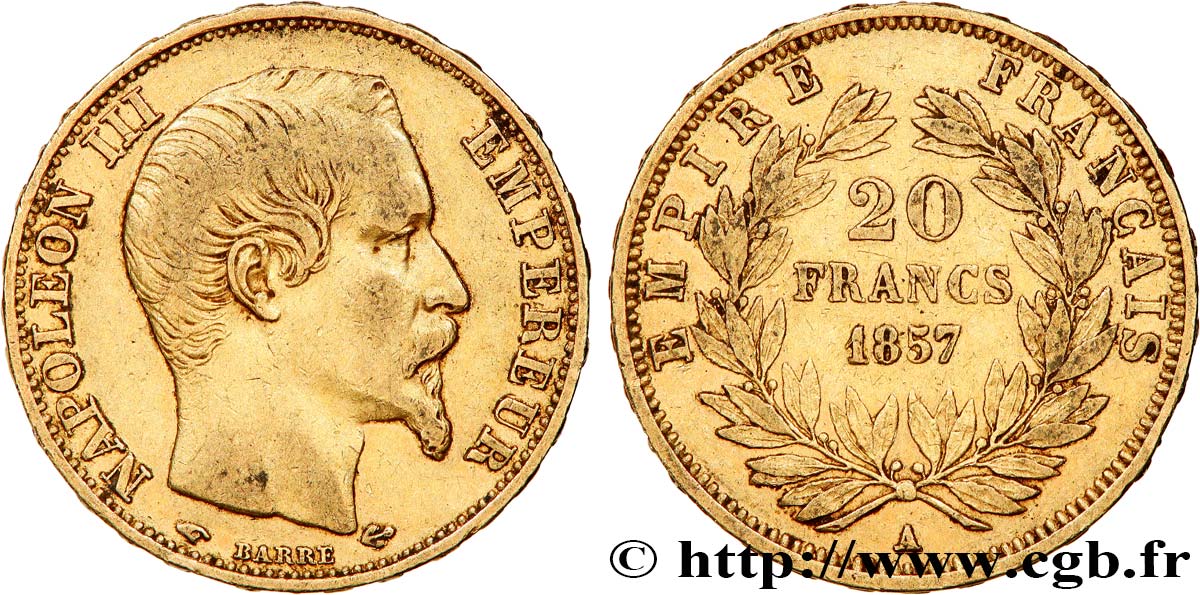 20 francs or Napoléon III, tête nue 1857 Paris F.531/12 BC+ 