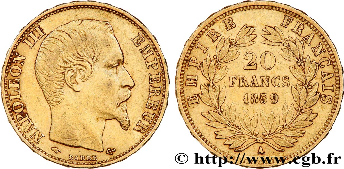 20 francs or Napoléon III, tête nue 1859 Paris F.531/15 TTB+ 