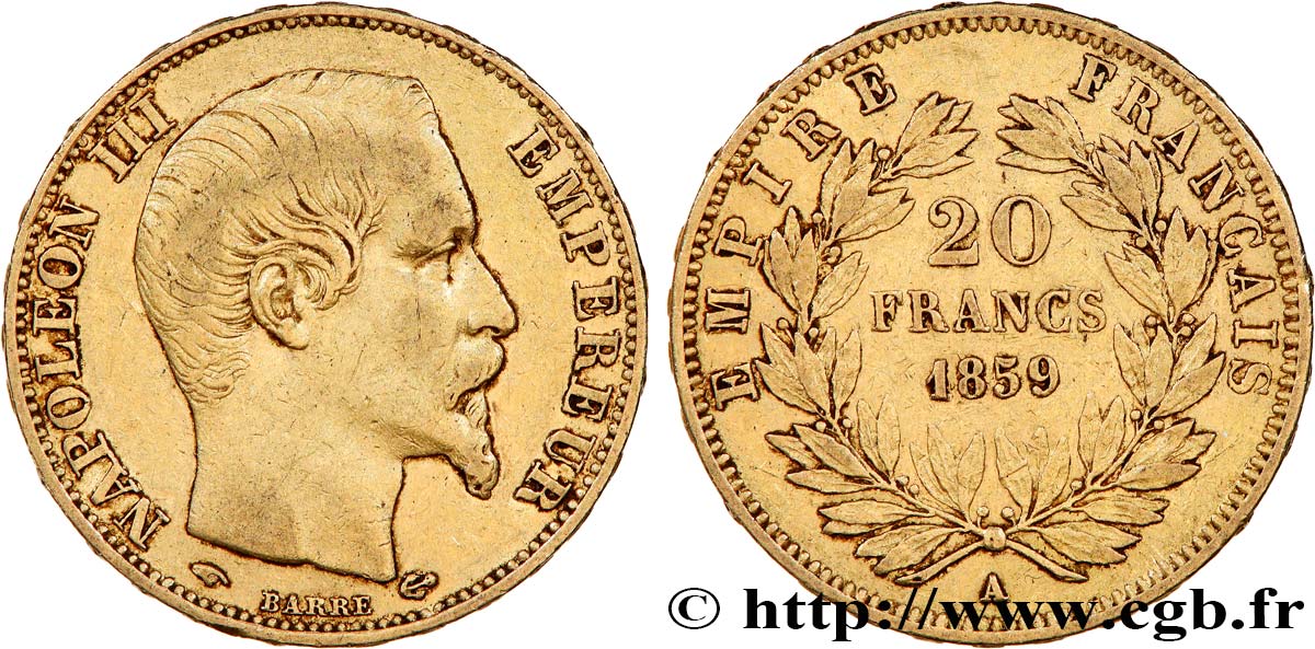 20 francs or Napoléon III, tête nue 1859 Paris F.531/15 TB+ 