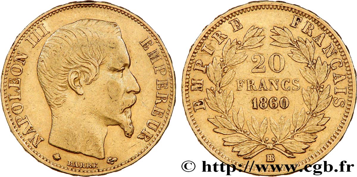 20 francs or Napoléon III, tête nue 1860 Strasbourg F.531/20 BB 