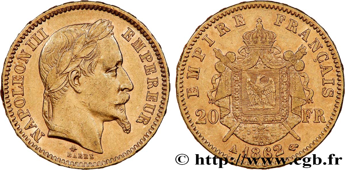 20 francs or Napoléon III, tête laurée 1862 Paris F.532/3 TTB 