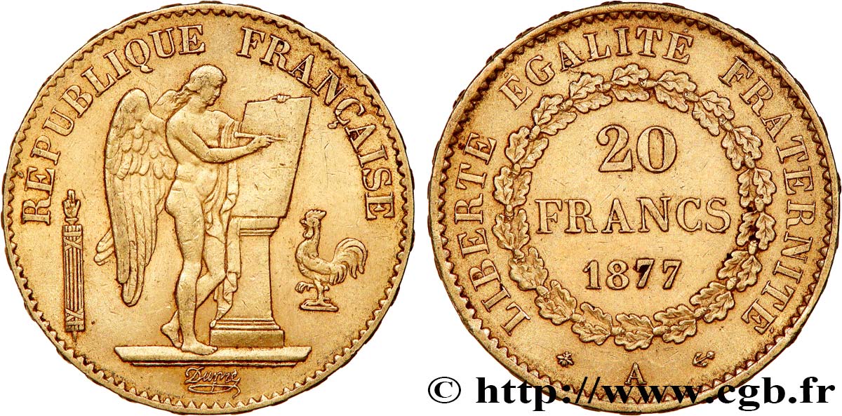 20 francs or Génie, Troisième République 1877 Paris F.533/5 XF 