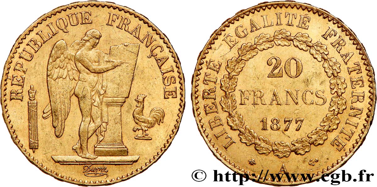 20 francs or Génie, Troisième République 1877 Paris F.533/5 q.SPL 