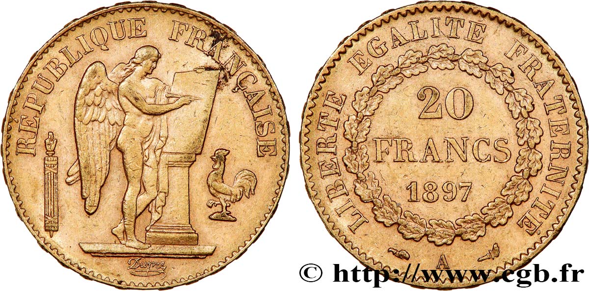 20 francs or Génie, Troisième République 1897 Paris F.533/22 MBC 