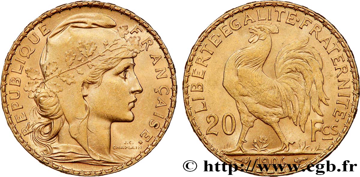 20 francs or Coq, Dieu protège la France 1906 Paris F.534/11 AU 