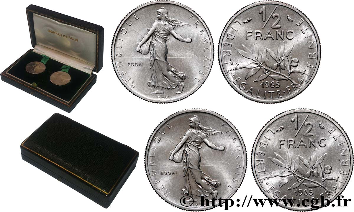 Boîte de présentation de deux essais du 1/2 franc Semeuse 1965 Paris GEM.91 16 FDC 