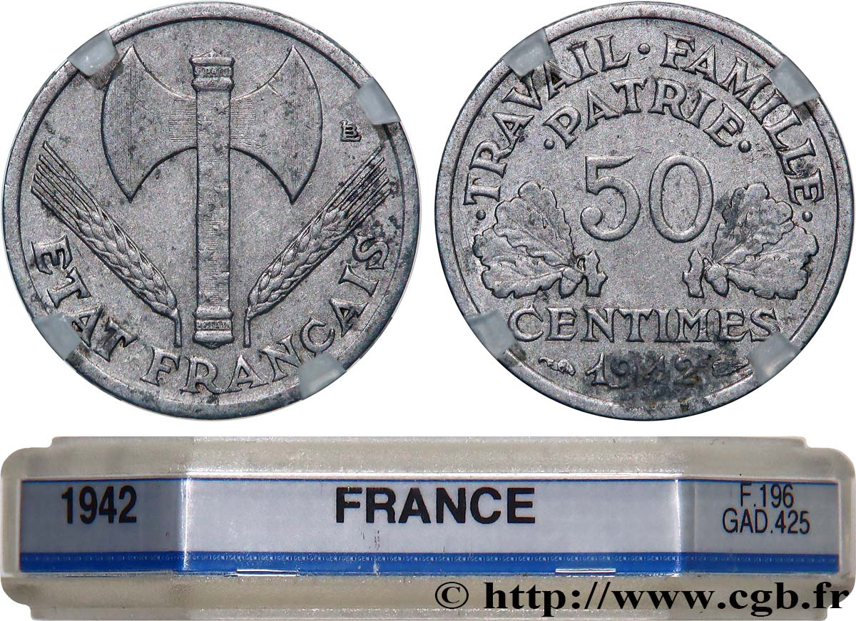 50 centimes Francisque, légère 1942  F.196/1 SS GENI