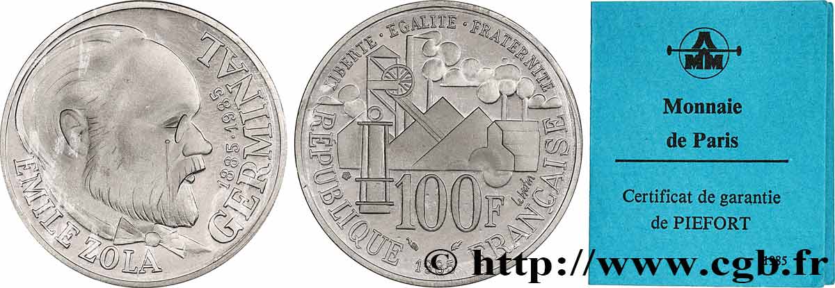 Piéfort Argent de 100 francs Émile Zola 1985 Pessac GEM.234 P1 ST 