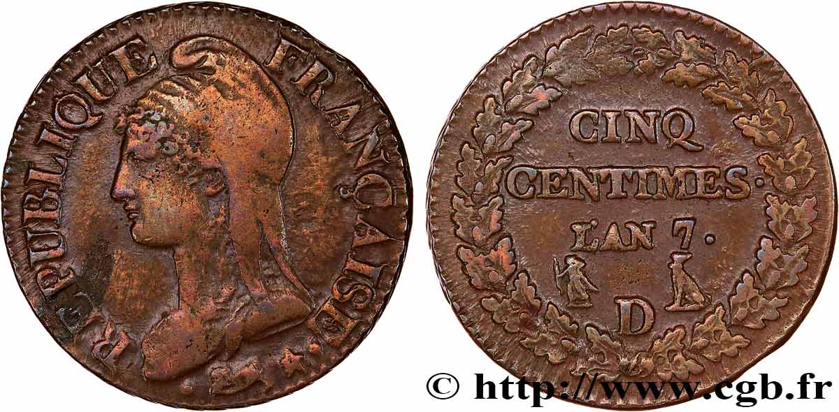 Cinq centimes Dupré, grand module 1799 Lyon F.115/68 TTB 