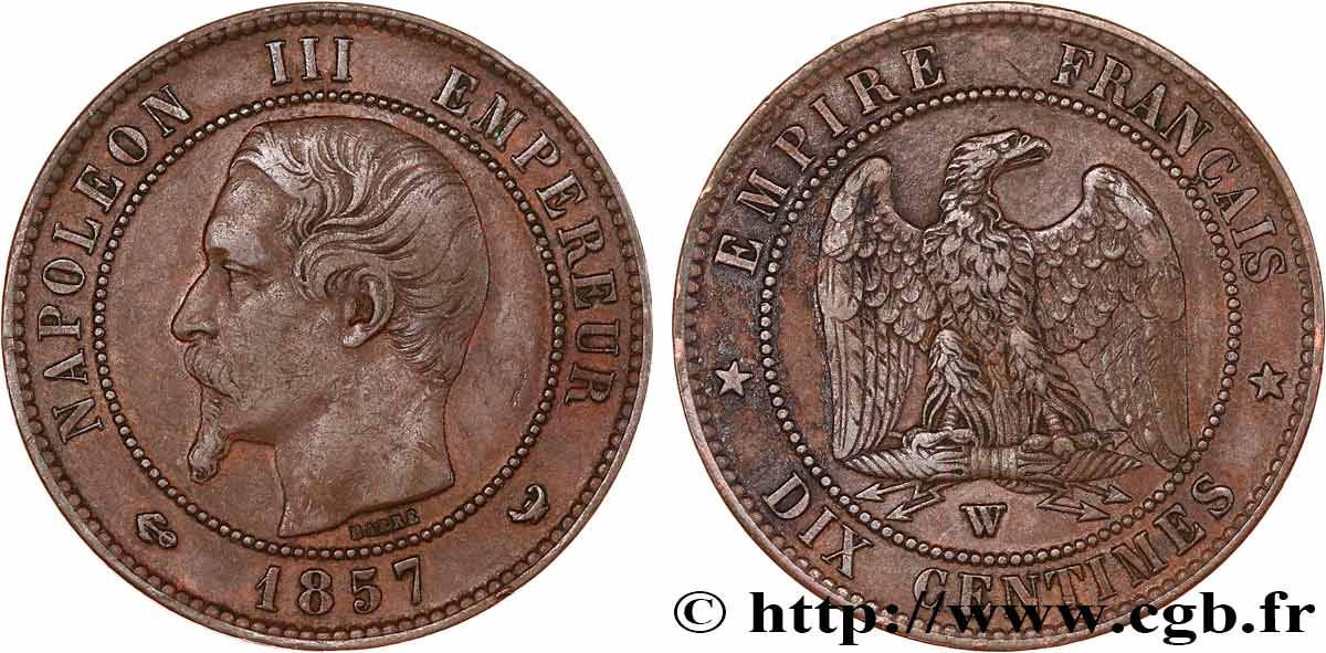 Dix centimes Napoléon III, tête nue 1857 Lille F.133/46 TTB40 