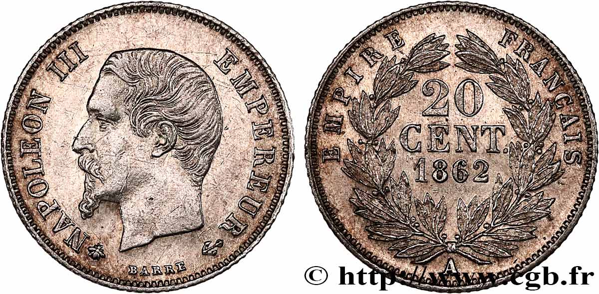 20 centimes Napoléon III, tête nue 1862 Paris F.148/17 AU 