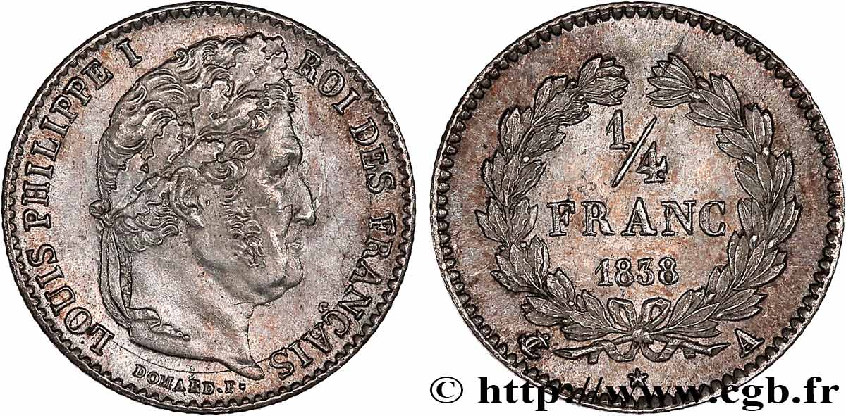 1/4 franc Louis-Philippe 1838 Paris F.166/69 MS62 