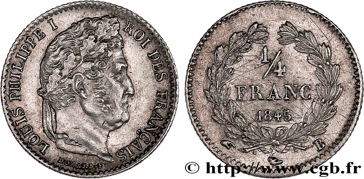 1/4 franc Louis-Philippe 1845 Rouen F.166/103 XF 