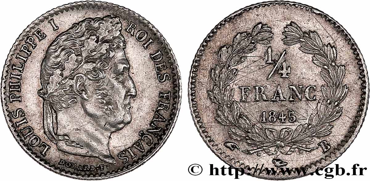 1/4 franc Louis-Philippe 1845 Rouen F.166/103 TTB 