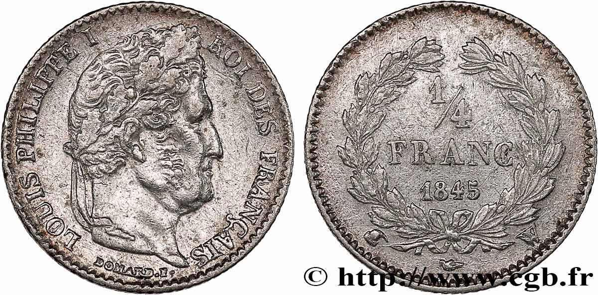 1/4 franc Louis-Philippe 1845 Lille F.166/104 q.BB 