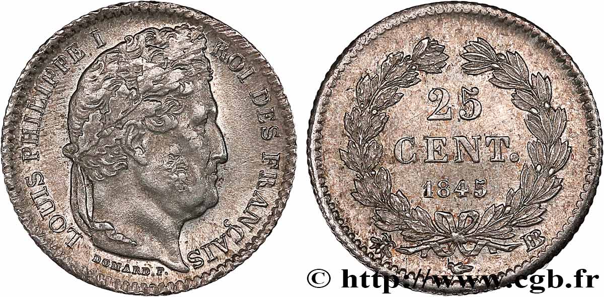 25 centimes Louis-Philippe 1845 Strasbourg F.167/2 VZ 