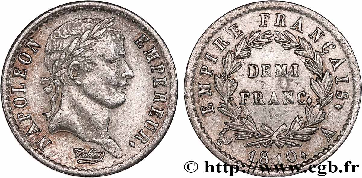 Demi-franc Napoléon Ier tête laurée, Empire français 1810 Paris F.178/10 MBC 