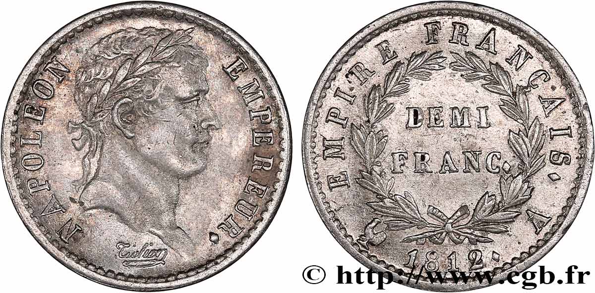Demi-franc Napoléon Ier tête laurée, Empire français 1812 Paris F.178/35 TTB+ 