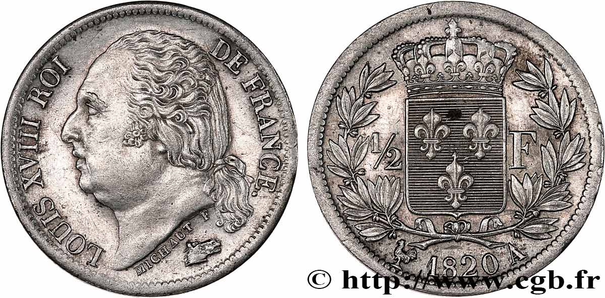 1/2 franc Louis XVIII 1820 Paris F.179/25 SUP 