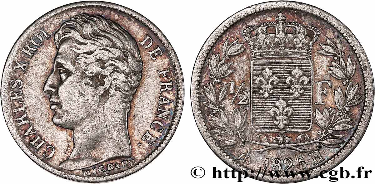 1/2 franc Charles X 1826 La Rochelle F.180/6 TB30 