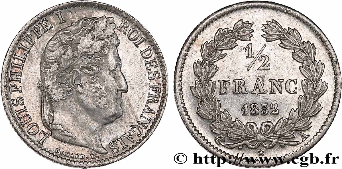 1/2 franc Louis-Philippe 1832 Paris F.182/15 AU 