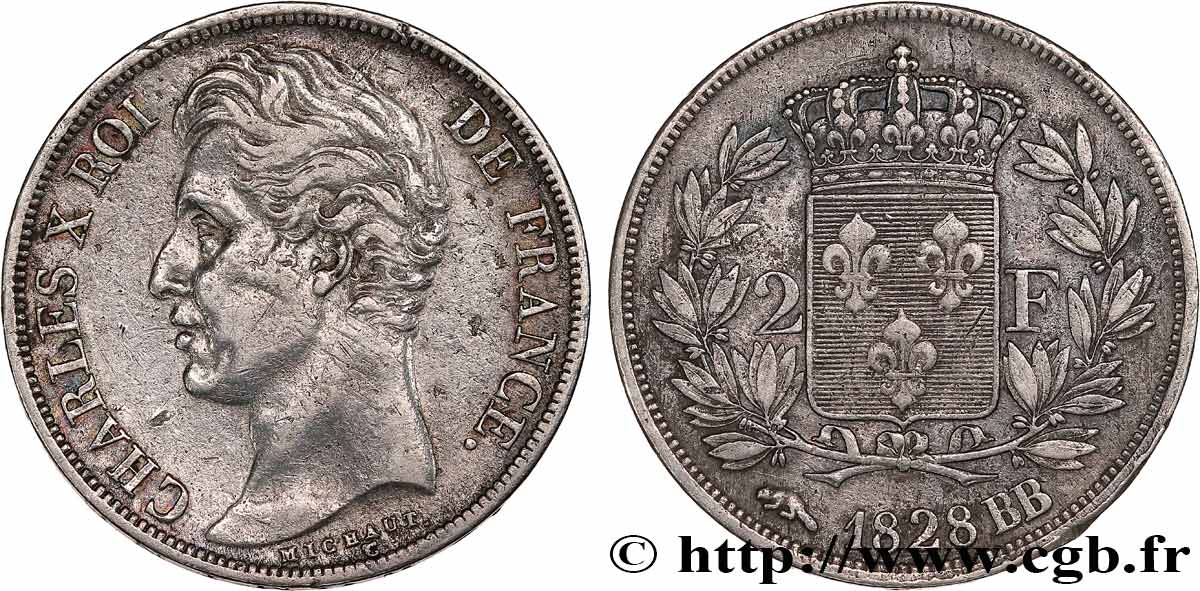 2 francs Charles X 1828 Strasbourg F.258/38 XF 