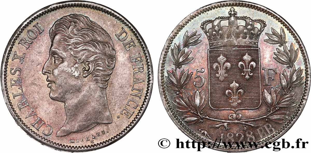 5 francs Charles X, 2e type 1828 Strasbourg F.311/16 AU55 