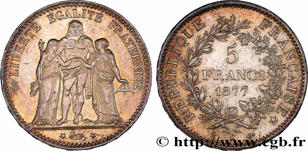 5 francs Hercule 1877 Bordeaux F.334/20 AU55 