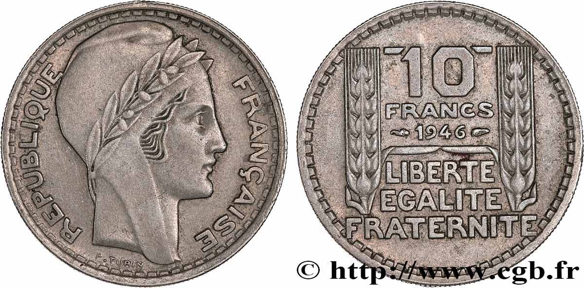10 francs Turin, grosse tête, rameaux longs 1946 Paris F.361/3 TTB 