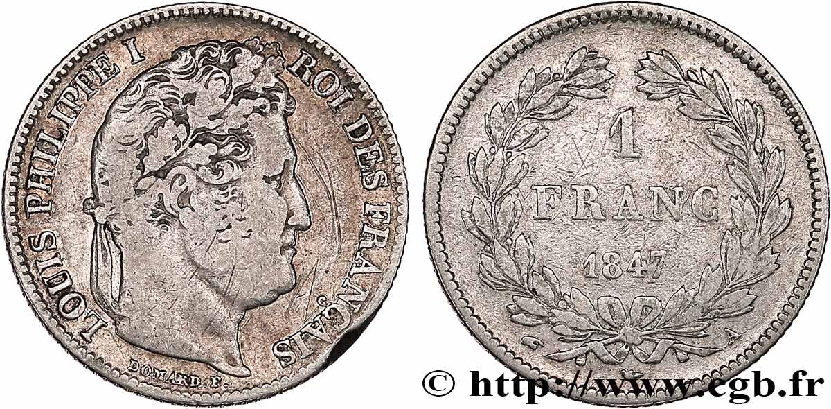 1 franc Louis-Philippe, couronne de chêne 1847 Paris F.210/110 S 