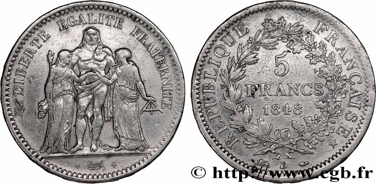 5 francs Hercule, IIe République 1848  Lyon F.326/3 VF 
