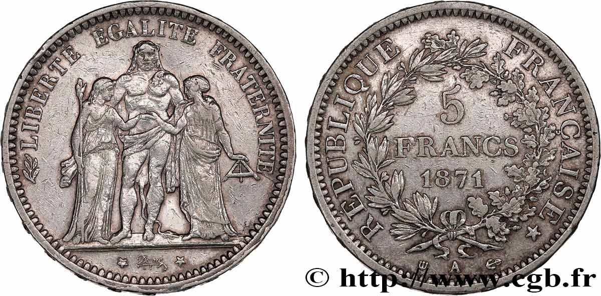 5 francs Hercule, dite “Camélinat” 1871 Paris F.334/3 VF 