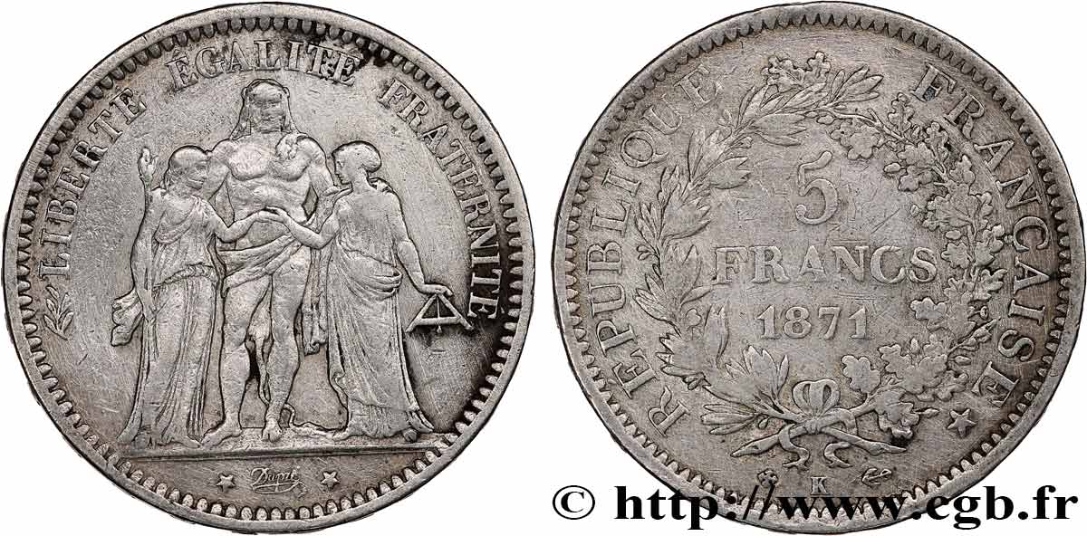 5 francs Hercule 1871 Bordeaux F.334/5 TB 