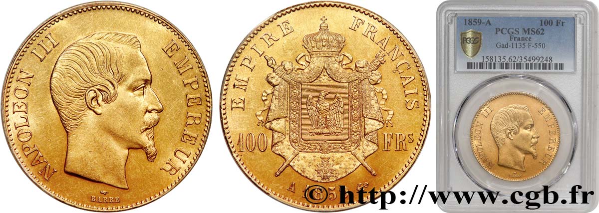 100 francs or Napoléon III tête nue 1859 Paris F.550/7 SUP62 PCGS