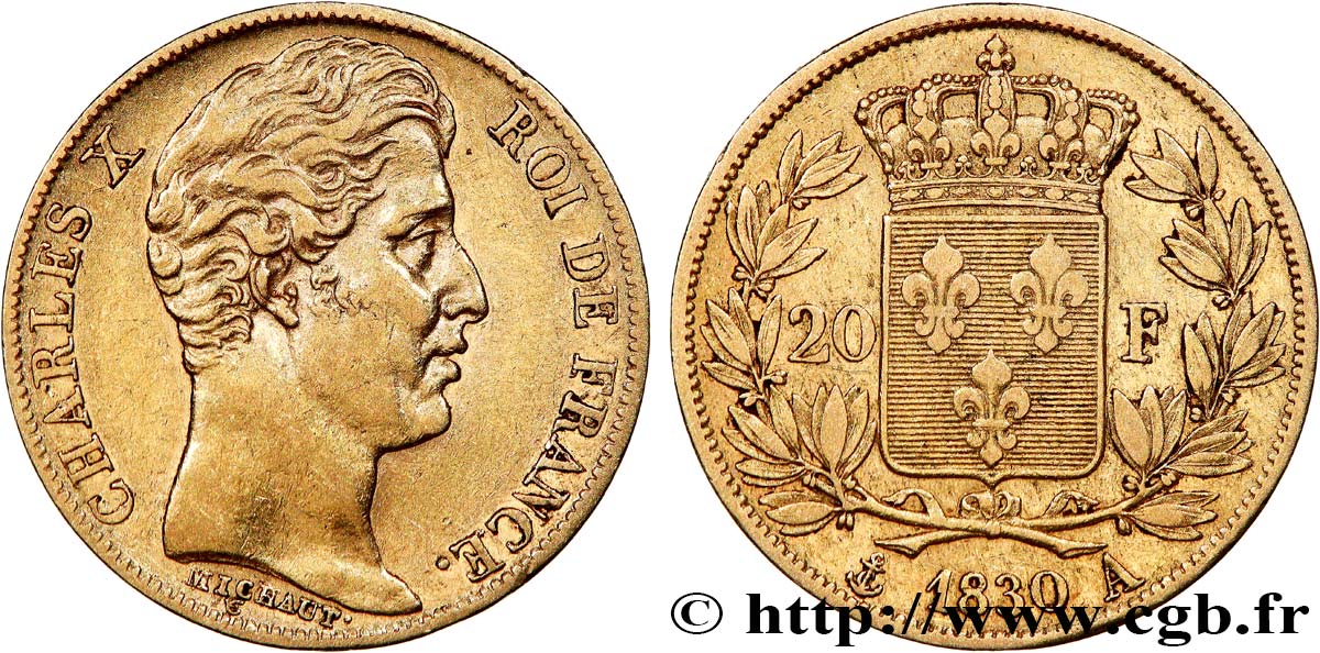 20 francs or Charles X, matrice du revers à cinq feuilles 1830 Paris F.521/6 SS 