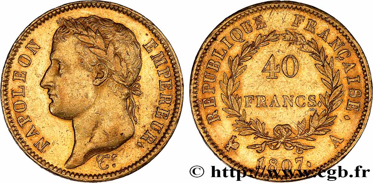 40 francs Napoléon Ier tête laurée, République française 1807 Paris F.540/1 AU 