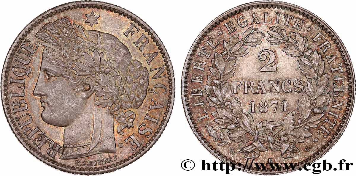 2 francs Cérès, avec légende 1871 Bordeaux F.265/7 MS63 