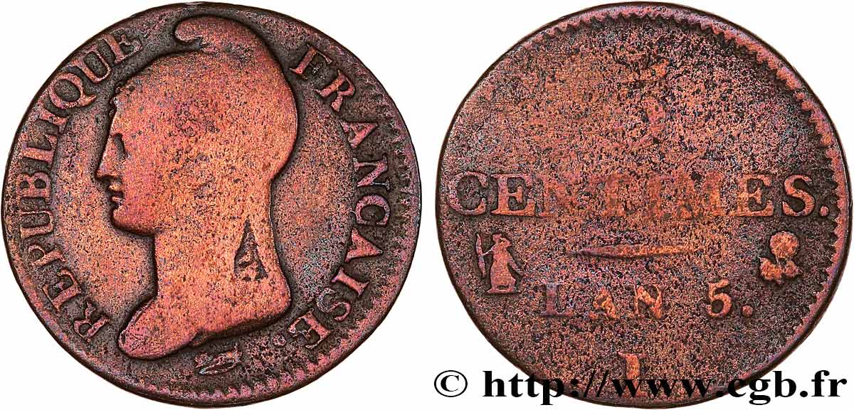 5 centimes Dupré, petit module 1797 Limoges F.113/6 VG 