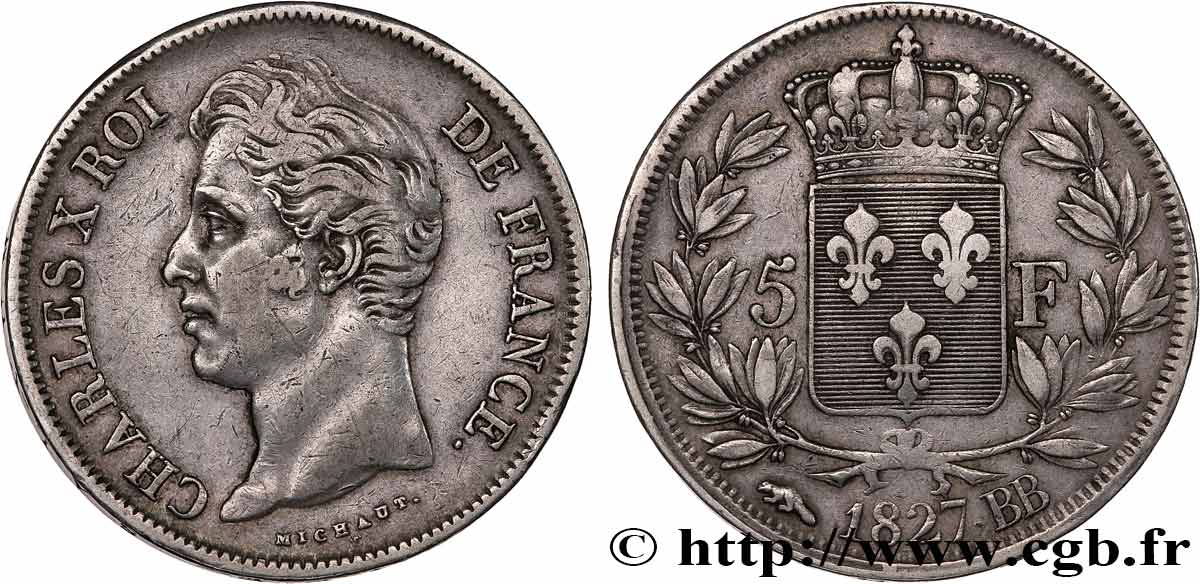 5 francs Charles X, 2e type 1827 Strasbourg F.311/3 VF 