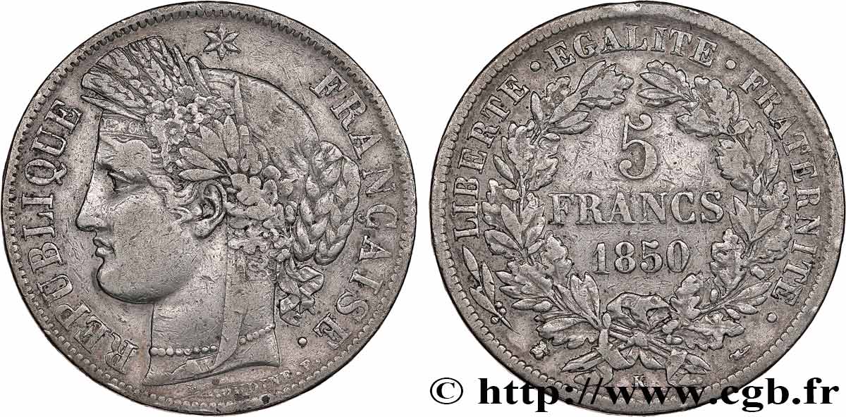 5 francs Cérès, IIe République 1850 Bordeaux F.327/6 MB 