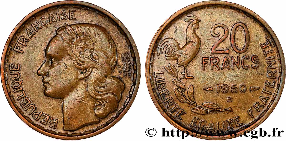 20 francs Georges Guiraud, 4 faucilles 1950 Beaumont-Le-Roger F.401/3 BC+ 