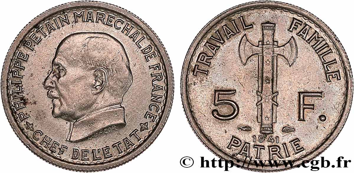 5 francs Pétain  1941  F.338/2 TTB+ 