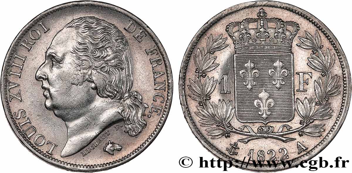 1 franc Louis XVIII 1822 Paris F.206/40 AU 
